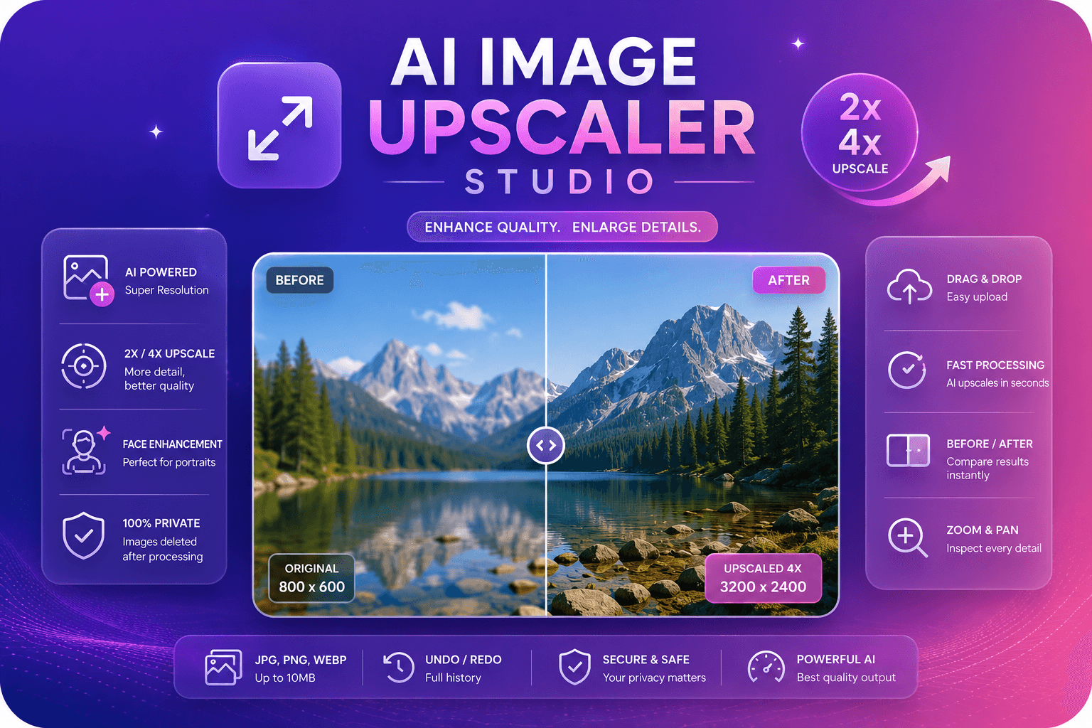 Before and after AI image upscaling comparison
