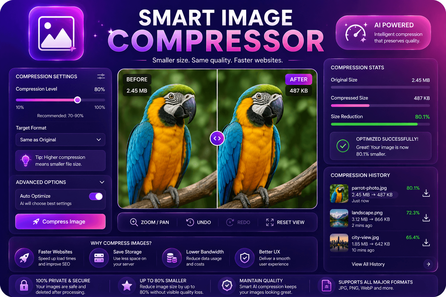 Image compression file size reduction preview